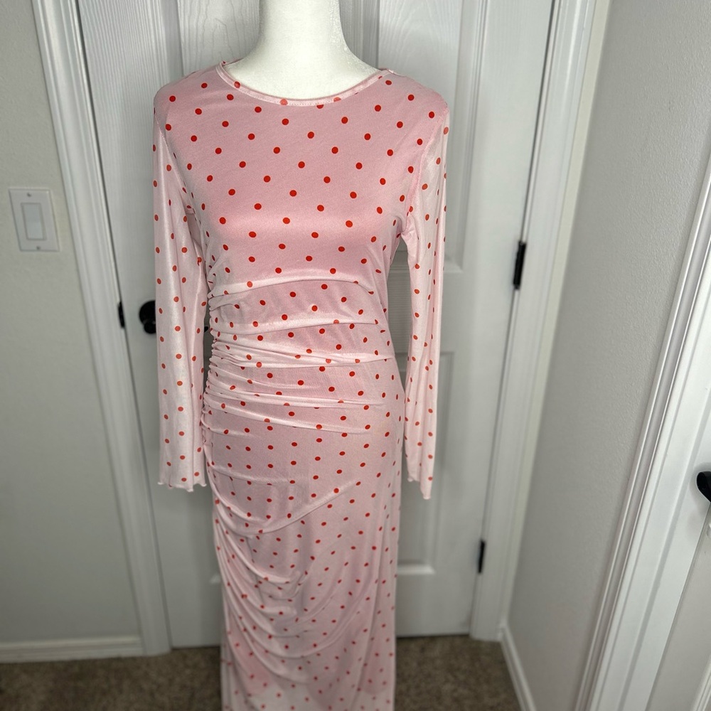 SHEIN Pink Maxi Dress with Red Polka Dots